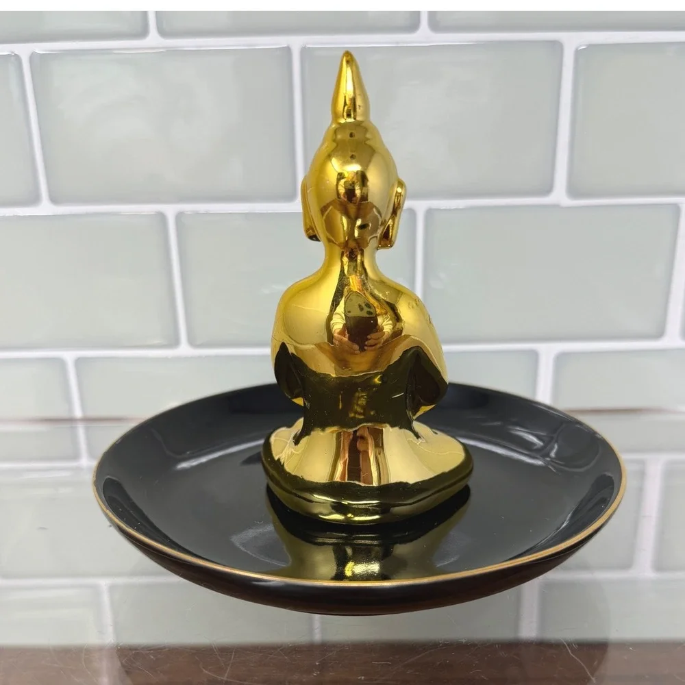 Sagebrook Home Gold Seated Buddha Ceramic Trinket Dish Catchall Ring Tray